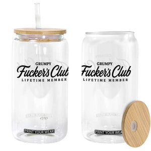 Vintage Grumpy Fuckers Club Lifetime Member Glass Can Gag Gift Birthday Husband Dad Fathers Day