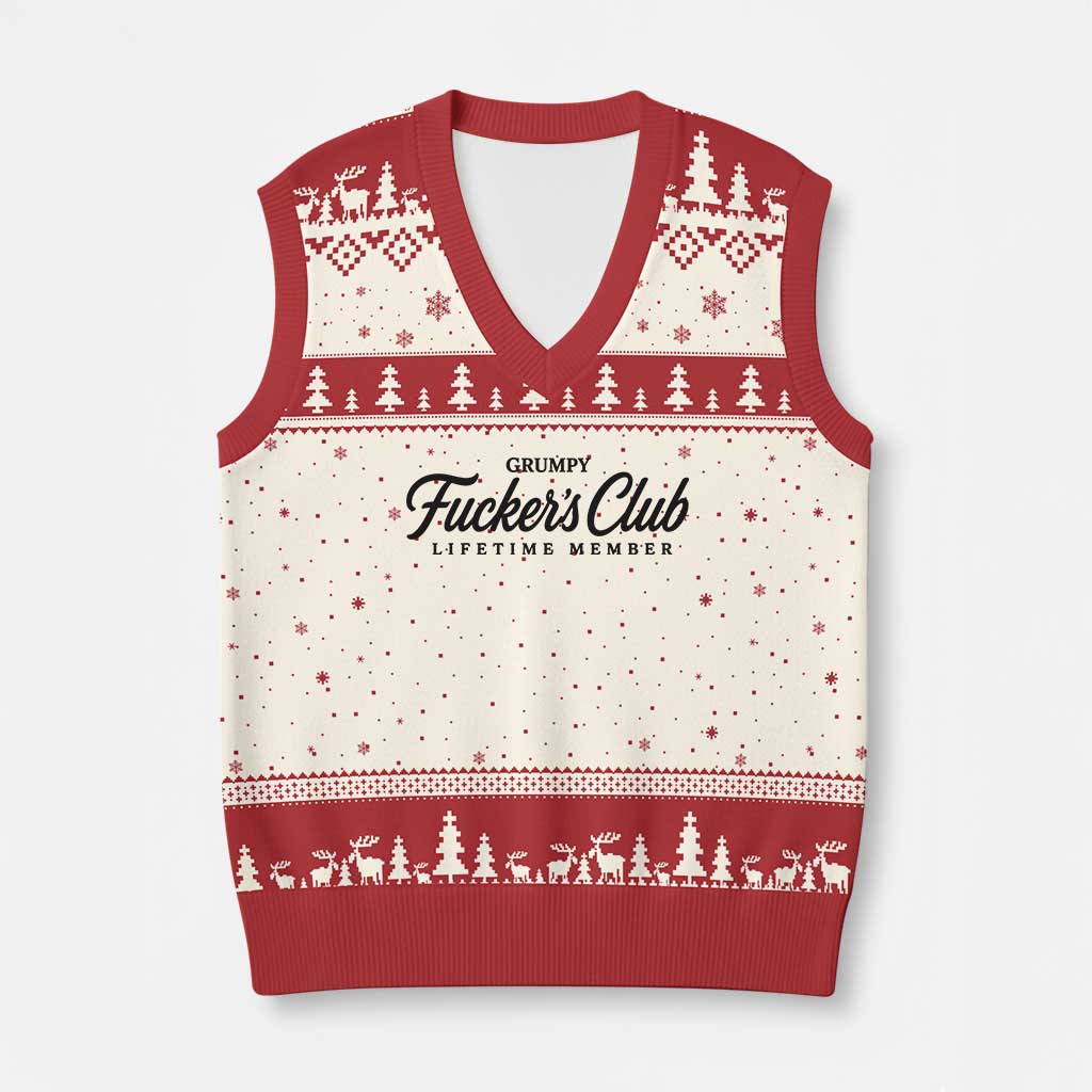 Vintage Grumpy Fuckers Club Lifetime Member V-Neck Knit Sweater Vest Gag Gift Birthday Husband Dad Fathers Day