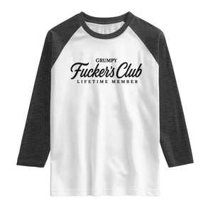 Vintage Grumpy Fuckers Club Lifetime Member Raglan Shirt Gag Gift Birthday Husband Dad Fathers Day