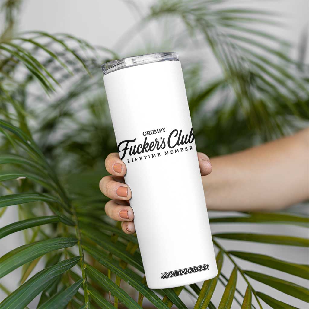 Vintage Grumpy Fuckers Club Lifetime Member Skinny Tumbler Gag Gift Birthday Husband Dad Fathers Day