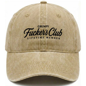 Vintage Grumpy Fuckers Club Lifetime Member Washed Cotton Baseball Cap Gag Gift Birthday Husband Dad Fathers Day