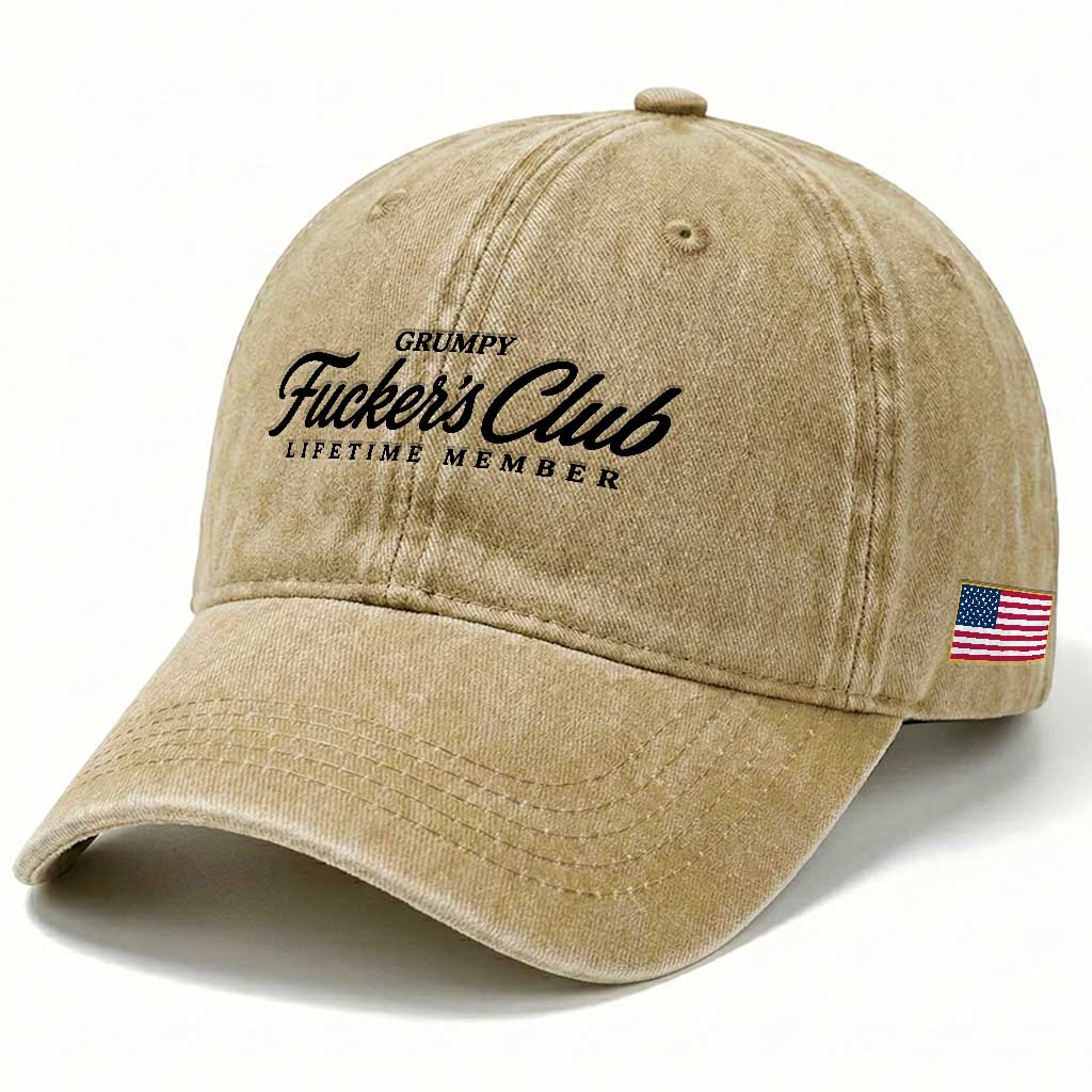 Vintage Grumpy Fuckers Club Lifetime Member Washed Cotton Baseball Cap Gag Gift Birthday Husband Dad Fathers Day