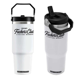 Vintage Grumpy Fuckers Club Lifetime Member Flip Straw Tumbler Gag Gift Birthday Husband Dad Fathers Day
