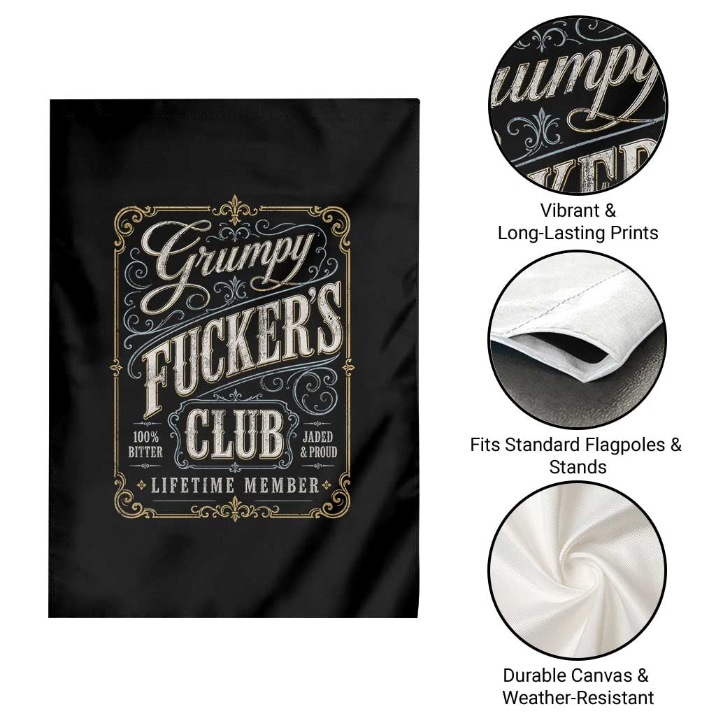 Vintage Grumpy Fuckers Club Lifetime Member Garden Flag Retro Birthday Husband Dad Fathers Day