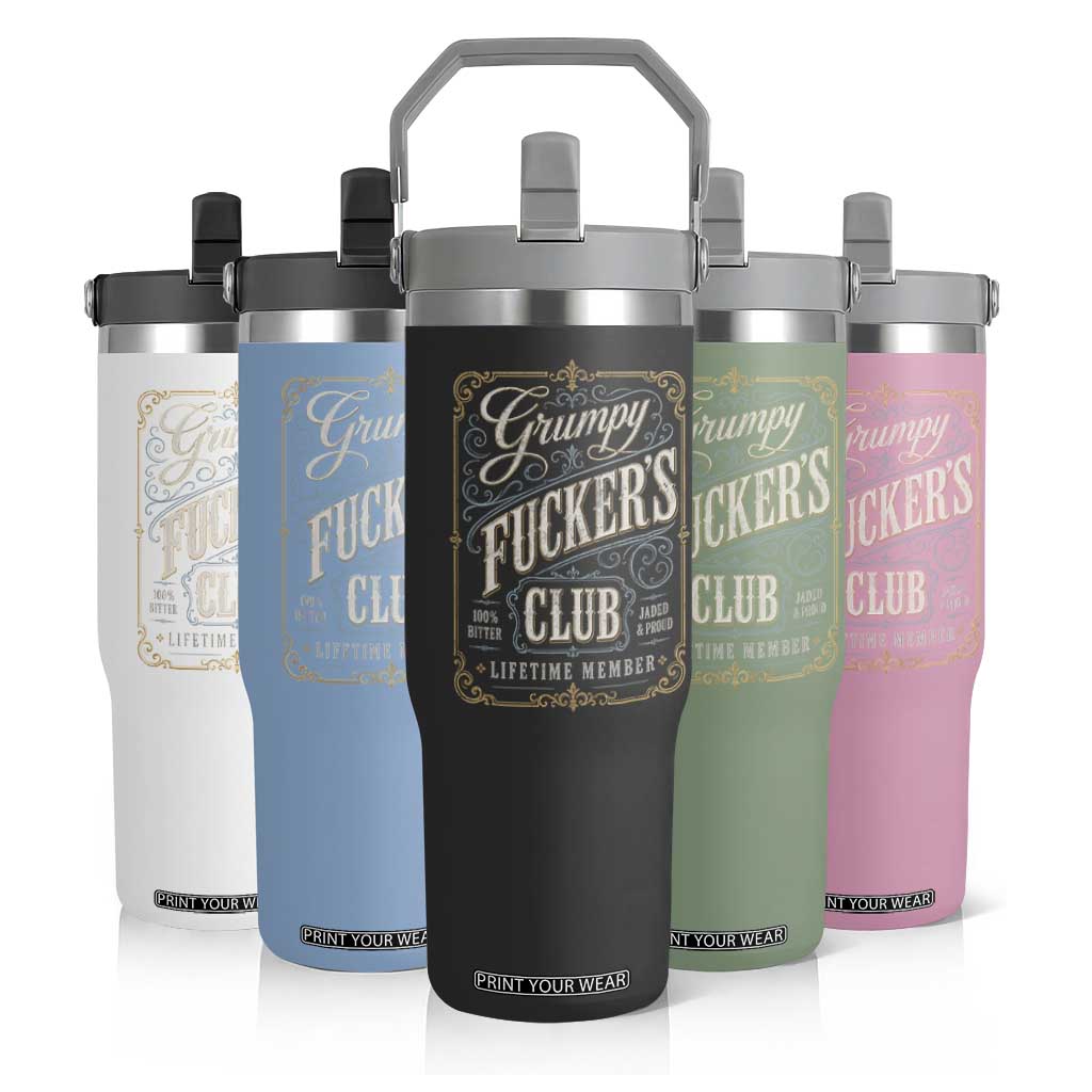Vintage Grumpy Fuckers Club Lifetime Member Flip Straw Tumbler Retro Birthday Husband Dad Fathers Day