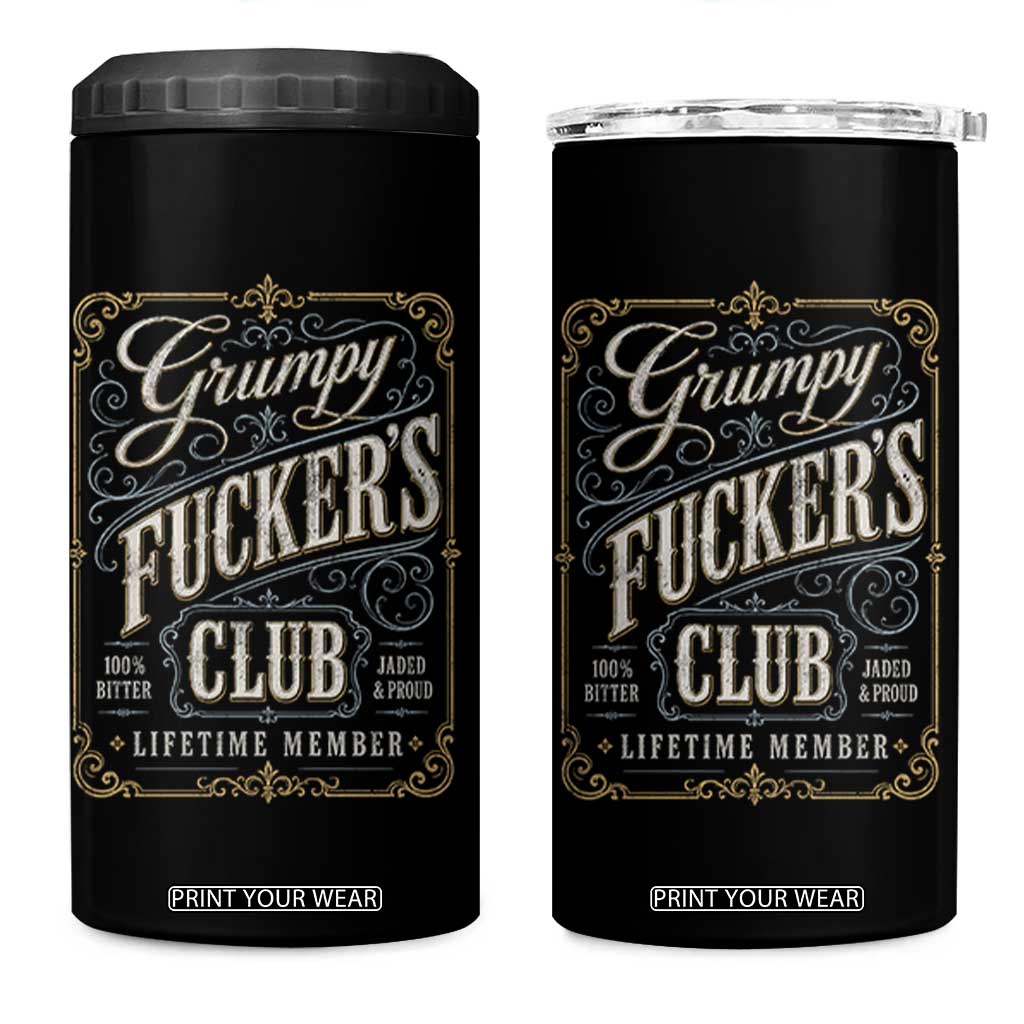 Vintage Grumpy Fuckers Club Lifetime Member 4 in 1 Can Cooler Tumbler Retro Birthday Husband Dad Fathers Day