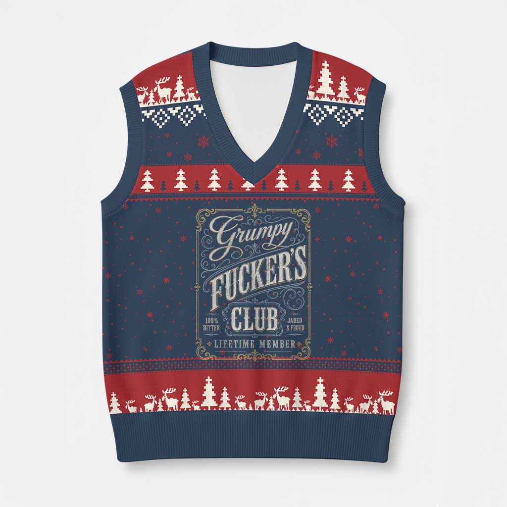 Vintage Grumpy Fuckers Club Lifetime Member V-Neck Knit Sweater Vest Retro Birthday Husband Dad Fathers Day