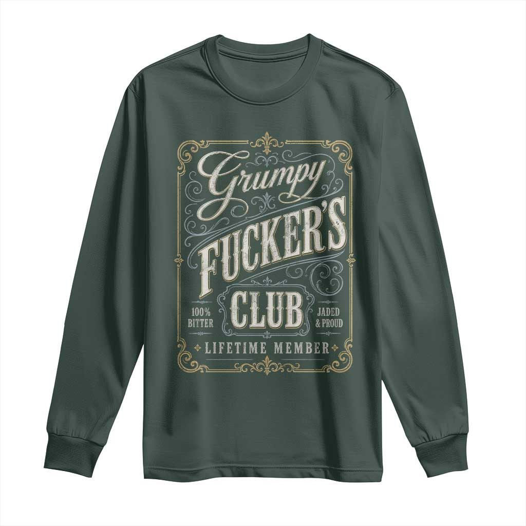 Vintage Grumpy Fuckers Club Lifetime Member Long Sleeve Shirt Retro Birthday Husband Dad Fathers Day