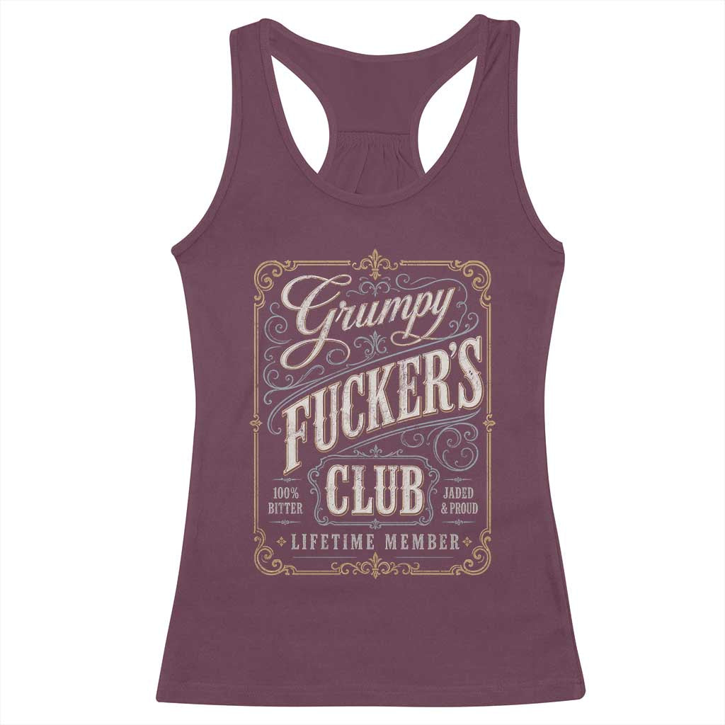 Vintage Grumpy Fuckers Club Lifetime Member Racerback Tank Top Retro Birthday Husband Dad Fathers Day