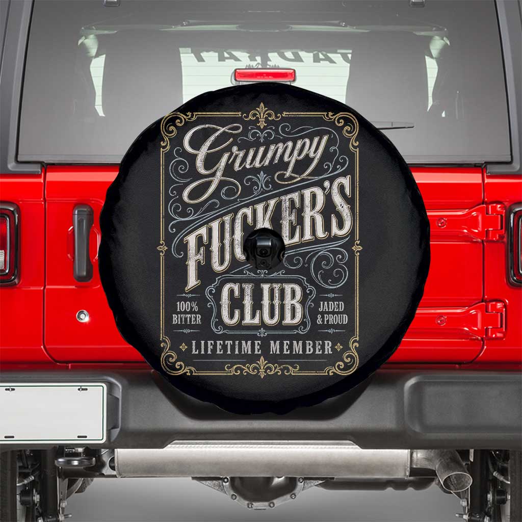 Vintage Grumpy Fuckers Club Lifetime Member Spare Tire Cover Retro Birthday Husband Dad Fathers Day