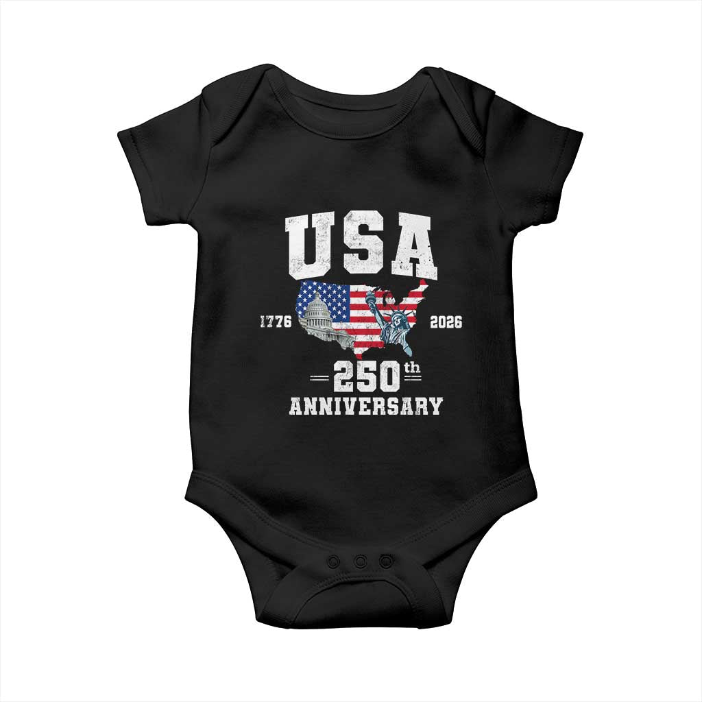 250th Anniversary USA Baby Onesie 4th of July America US Flag Patriotic 250 Years American Flag TS10 Black Print Your Wear