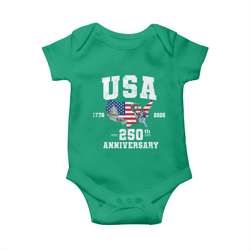 250th Anniversary USA Baby Onesie 4th of July America US Flag Patriotic 250 Years American Flag