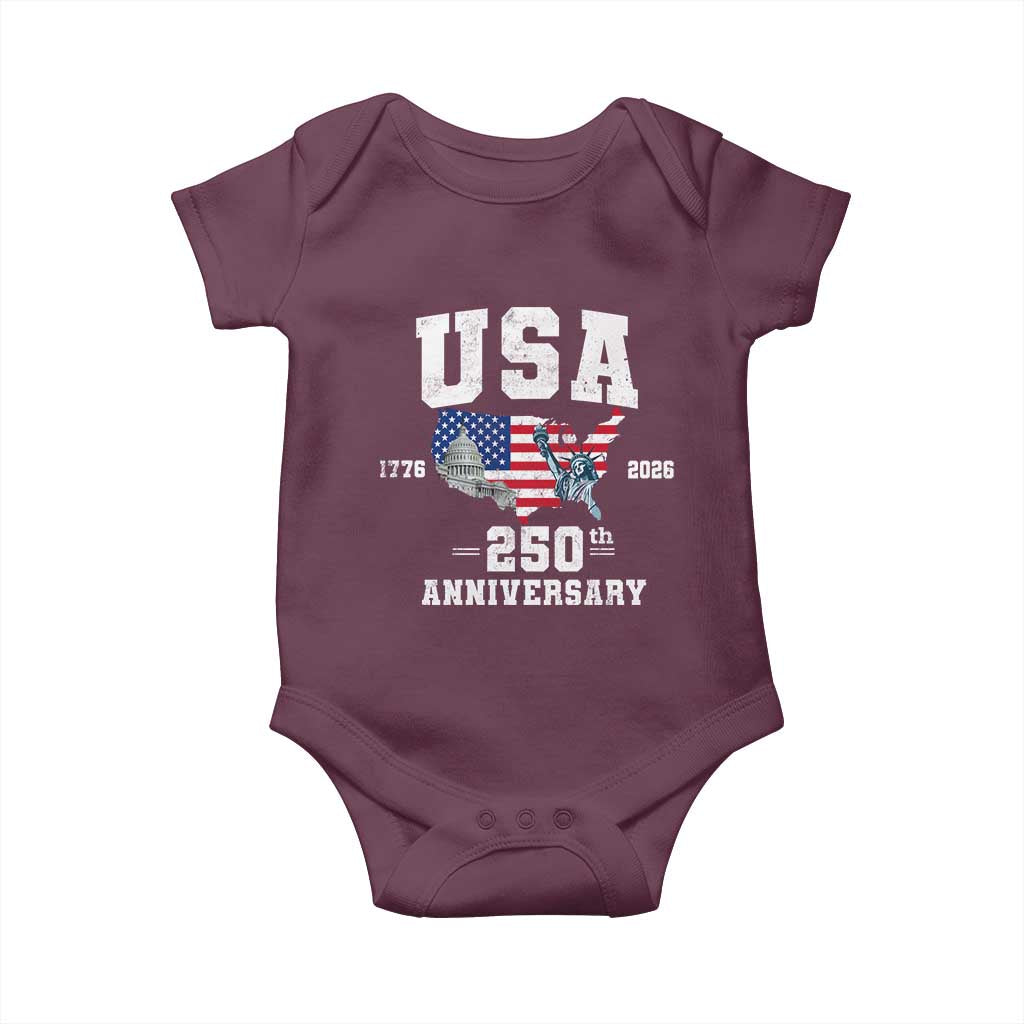 250th Anniversary USA Baby Onesie 4th of July America US Flag Patriotic 250 Years American Flag