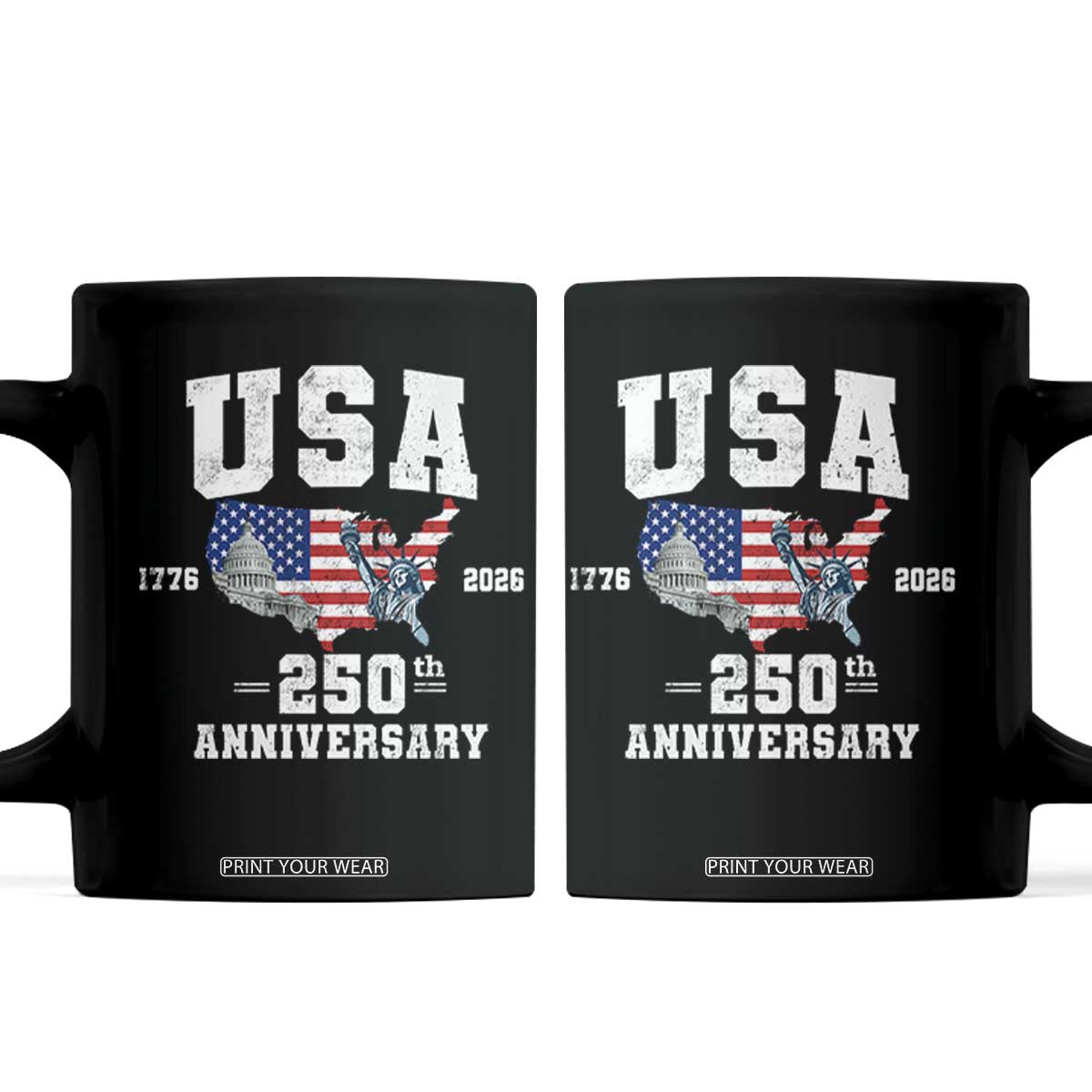 250th Anniversary USA Coffee Mug 4th of July America US Flag Patriotic 250 Years American Flag