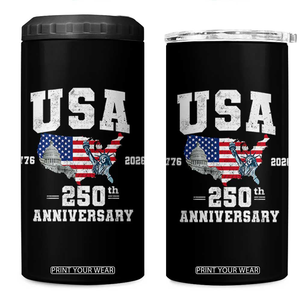 250th Anniversary USA 4 in 1 Can Cooler Tumbler 4th of July America US Flag Patriotic 250 Years American Flag