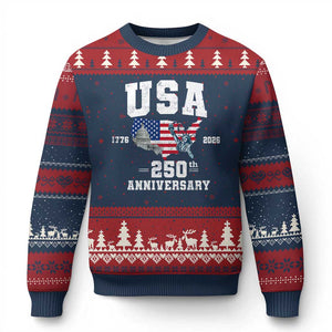 250th Anniversary USA Ugly Christmas Sweater 4th of July America US Flag Patriotic 250 Years American Flag
