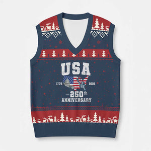 250th Anniversary USA V-Neck Knit Sweater Vest 4th of July America US Flag Patriotic 250 Years American Flag