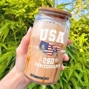 250th Anniversary USA Glass Can 4th of July America US Flag Patriotic 250 Years American Flag