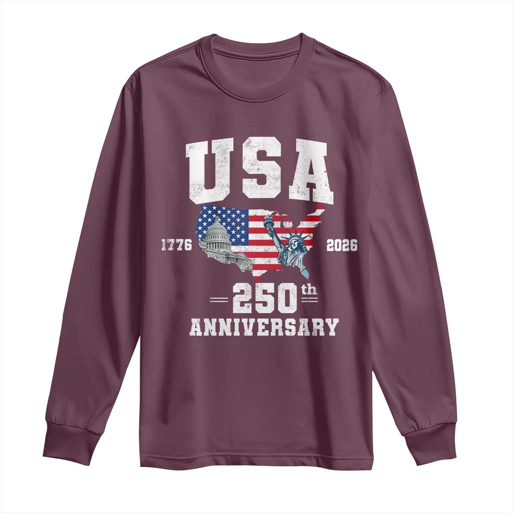 250th Anniversary USA Long Sleeve Shirt 4th of July America US Flag Patriotic 250 Years American Flag