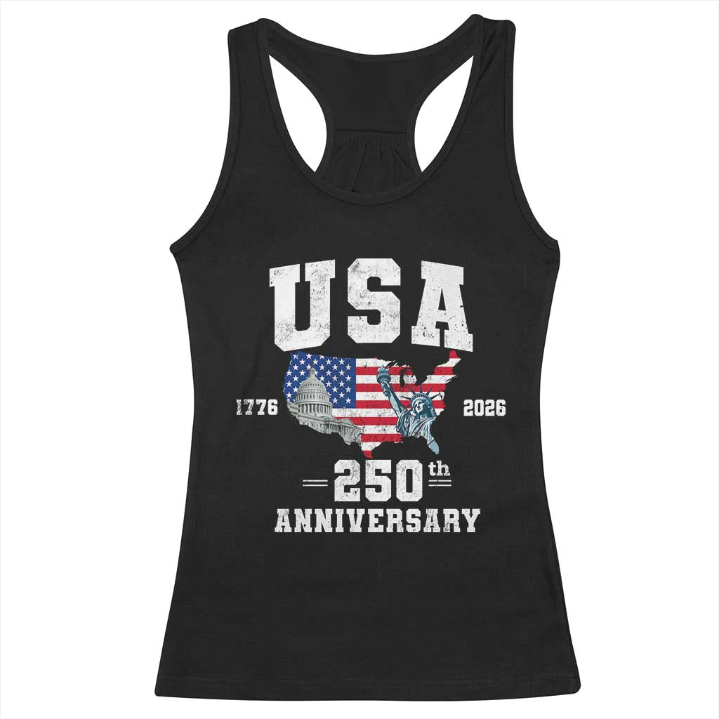 250th Anniversary USA Racerback Tank Top 4th of July America US Flag Patriotic 250 Years American Flag TS10 Black Print Your Wear