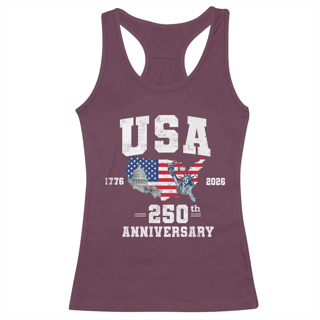 250th Anniversary USA Racerback Tank Top 4th of July America US Flag Patriotic 250 Years American Flag