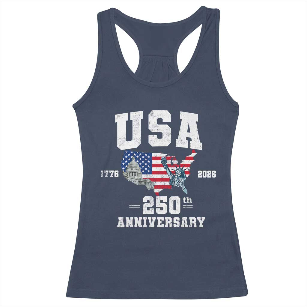 250th Anniversary USA Racerback Tank Top 4th of July America US Flag Patriotic 250 Years American Flag