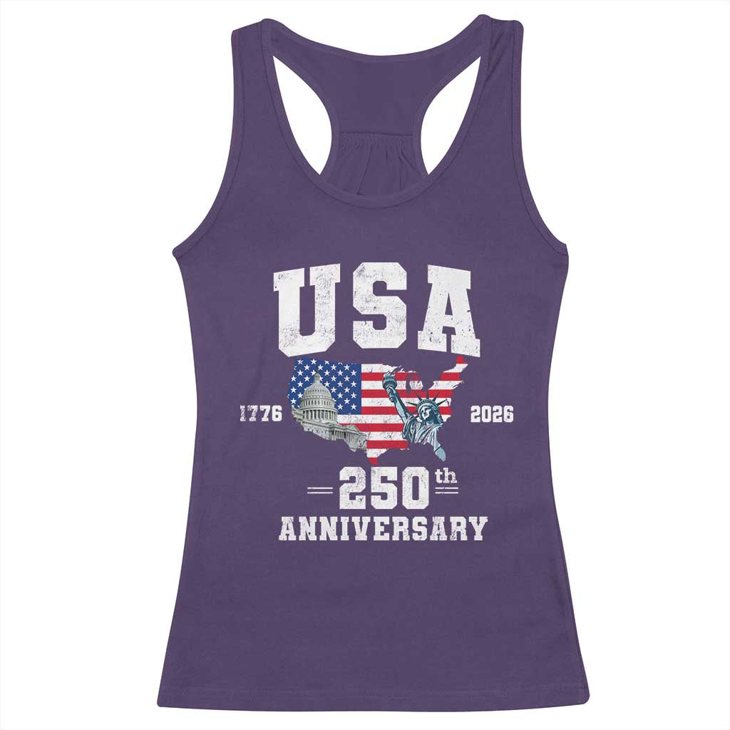 250th Anniversary USA Racerback Tank Top 4th of July America US Flag Patriotic 250 Years American Flag