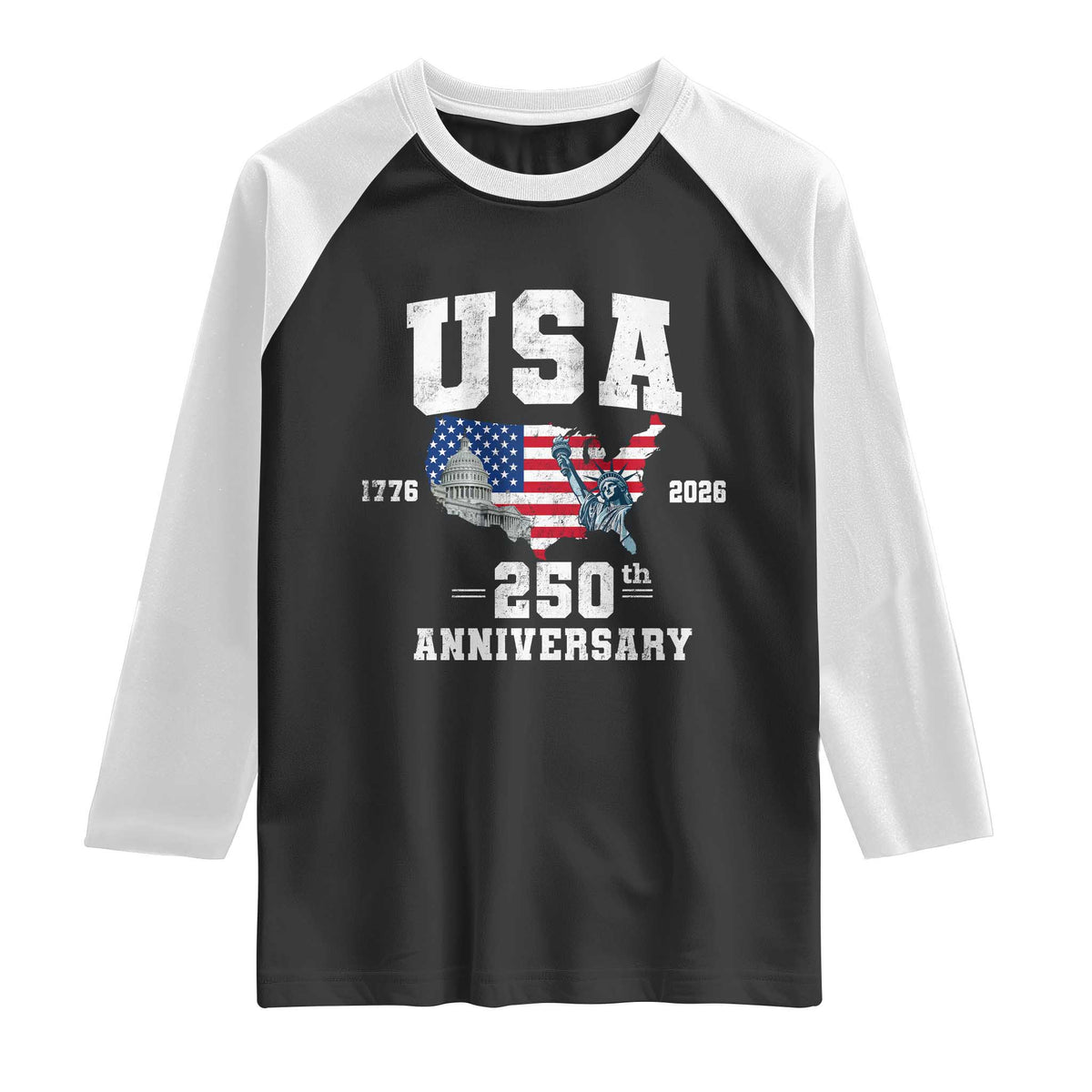 250th Anniversary USA Raglan Shirt 4th of July America US Flag Patriotic 250 Years American Flag