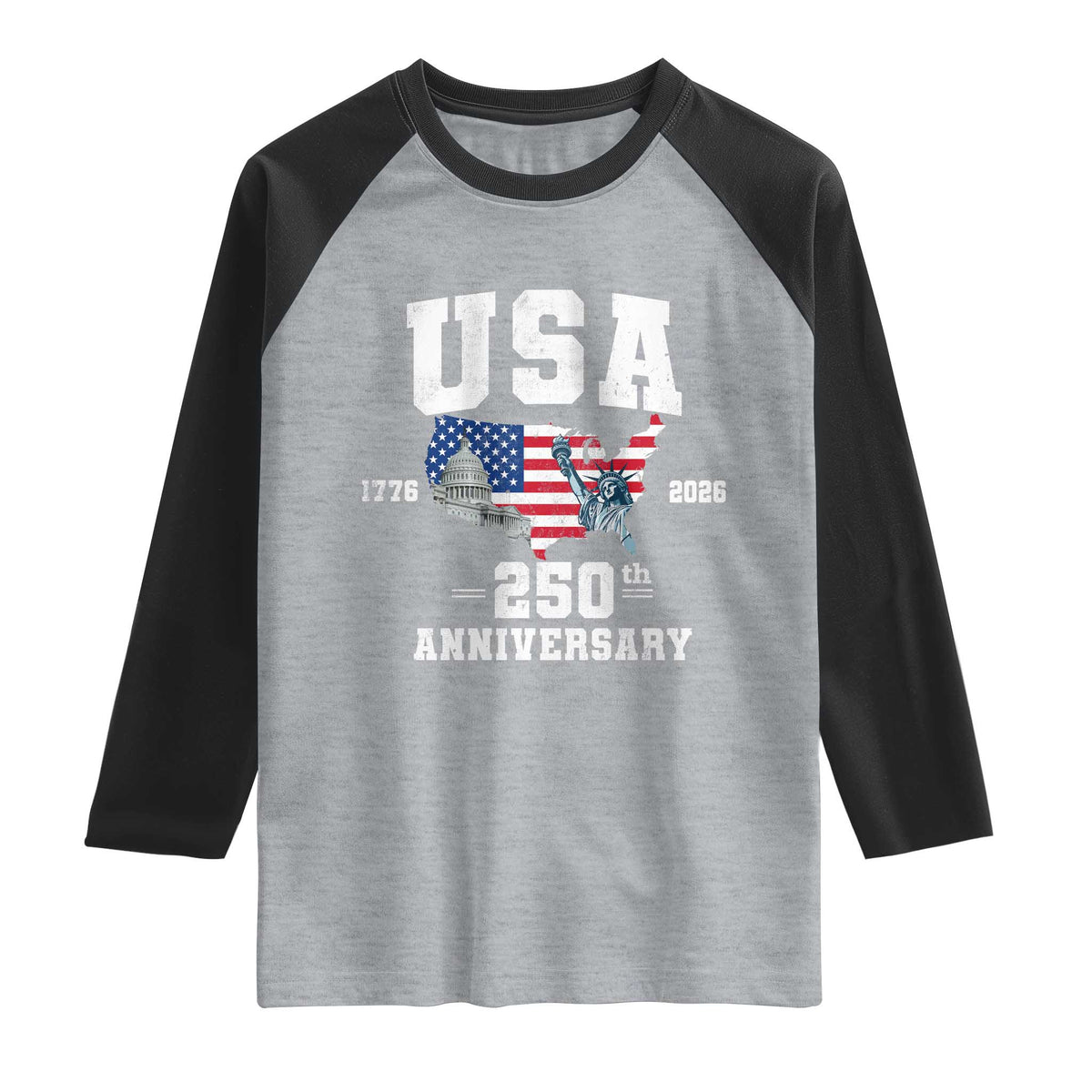 250th Anniversary USA Raglan Shirt 4th of July America US Flag Patriotic 250 Years American Flag