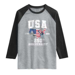 250th Anniversary USA Raglan Shirt 4th of July America US Flag Patriotic 250 Years American Flag