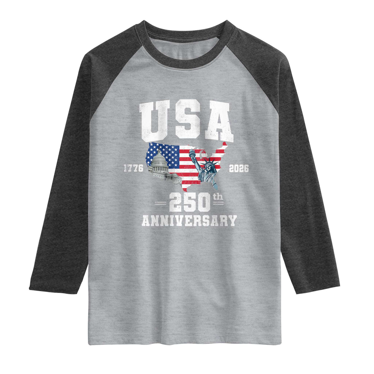 250th Anniversary USA Raglan Shirt 4th of July America US Flag Patriotic 250 Years American Flag