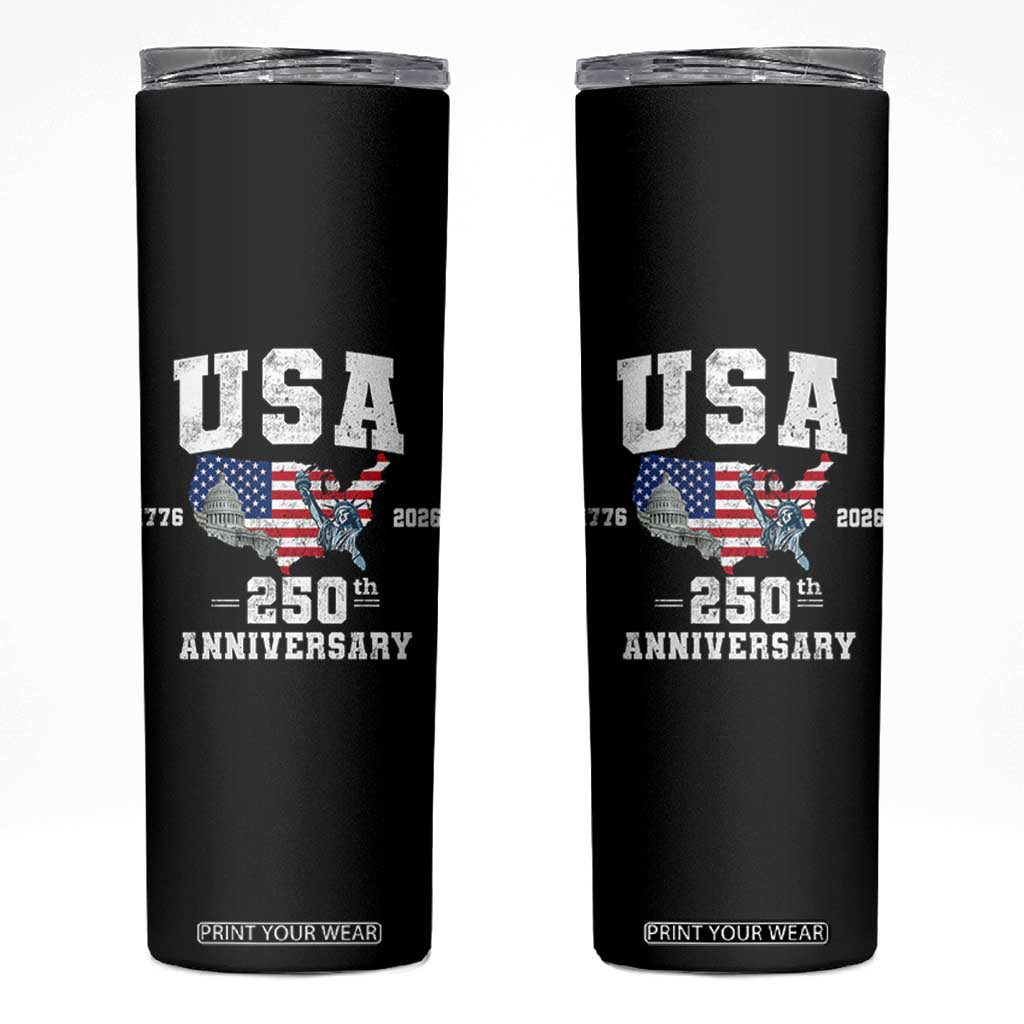 250th Anniversary USA Skinny Tumbler 4th of July America US Flag Patriotic 250 Years American Flag TS10 Black Print Your Wear