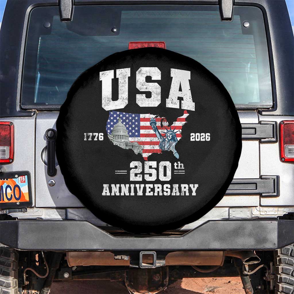 250th Anniversary USA Spare Tire Cover 4th of July America US Flag Patriotic 250 Years American Flag TS10 No hole Black Print Your Wear