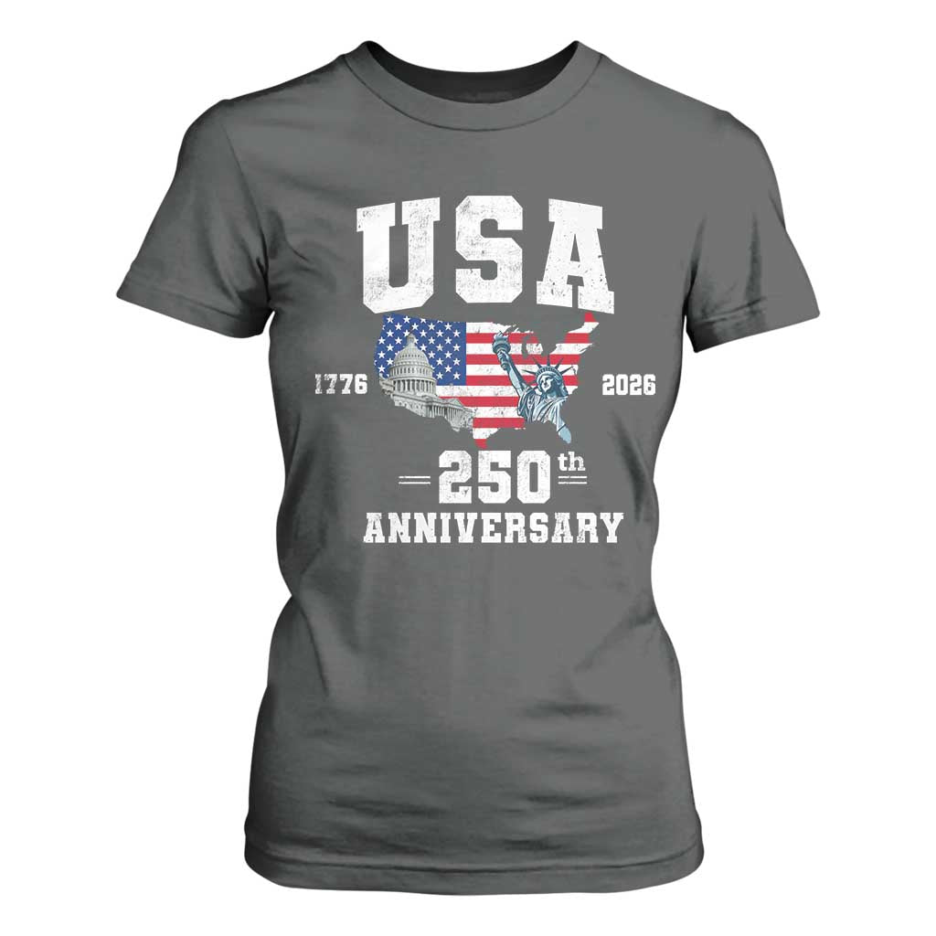 250th Anniversary USA T Shirt For Women 4th of July America US Flag Patriotic 250 Years American Flag TS10 Dark Heather Print Your Wear