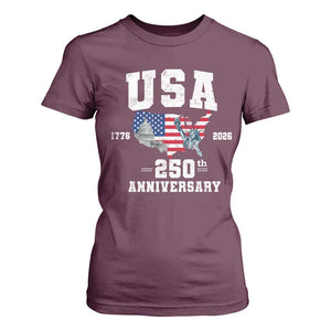 250th Anniversary USA T Shirt For Women 4th of July America US Flag Patriotic 250 Years American Flag TS10 Maroon Print Your Wear