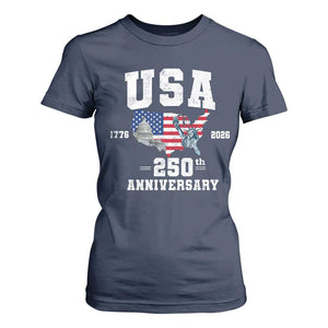 250th Anniversary USA T Shirt For Women 4th of July America US Flag Patriotic 250 Years American Flag TS10 Navy Print Your Wear