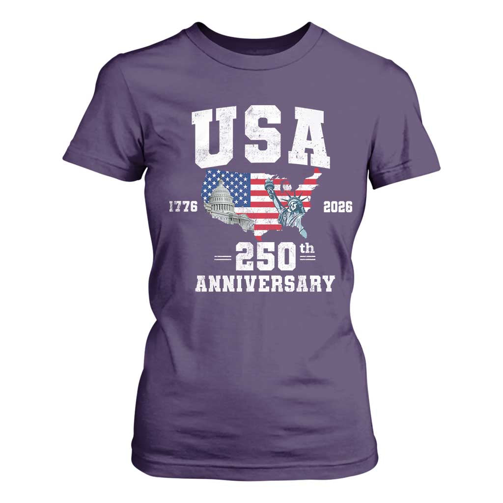 250th Anniversary USA T Shirt For Women 4th of July America US Flag Patriotic 250 Years American Flag TS10 Purple Print Your Wear