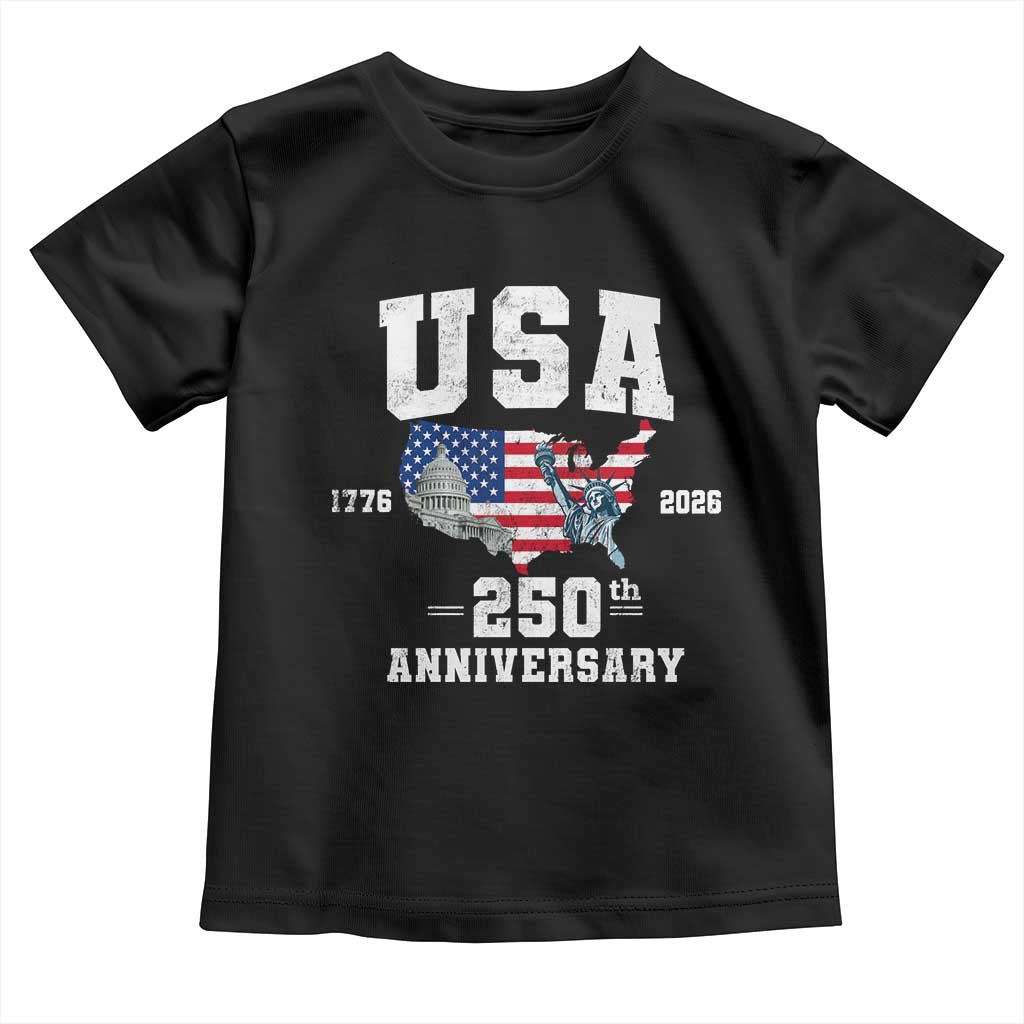 250th Anniversary USA Toddler T Shirt 4th of July America US Flag Patriotic 250 Years American Flag TS10 Black Print Your Wear