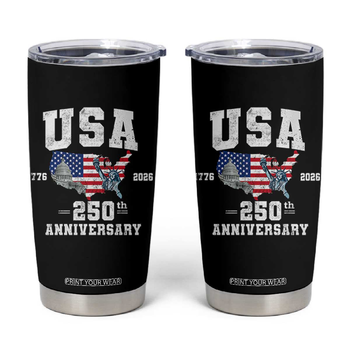 250th Anniversary USA Tumbler Cup 4th of July America US Flag Patriotic 250 Years American Flag TS10 Black Print Your Wear