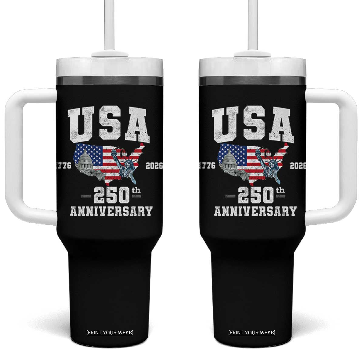 250th Anniversary USA Tumbler With Handle 4th of July America US Flag Patriotic 250 Years American Flag