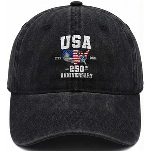 250th Anniversary USA Washed Cotton Baseball Cap 4th of July America US Flag Patriotic 250 Years American Flag