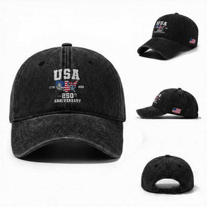 250th Anniversary USA Washed Cotton Baseball Cap 4th of July America US Flag Patriotic 250 Years American Flag