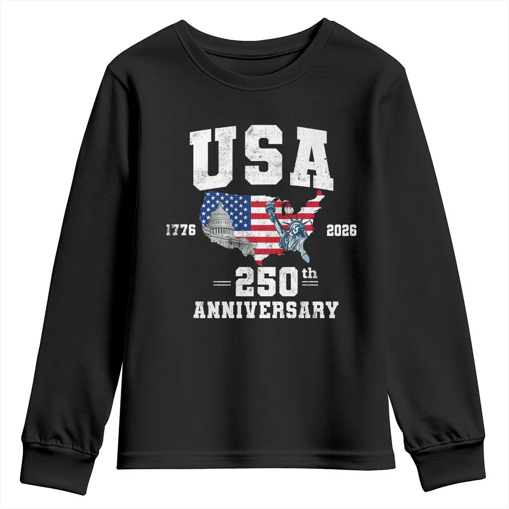 250th Anniversary USA Youth Sweatshirt 4th of July America US Flag Patriotic 250 Years American Flag TS10 Black Print Your Wear