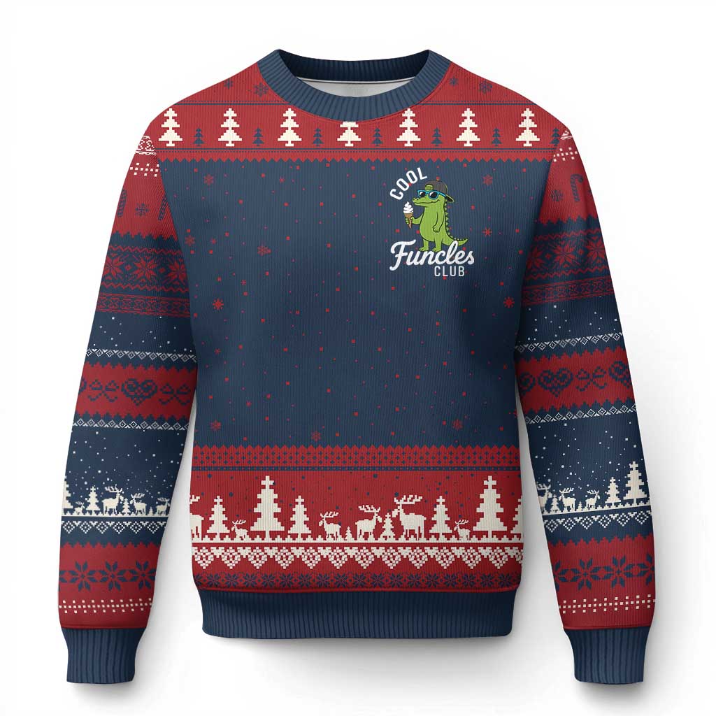 Funny Uncle Ugly Christmas Sweater Cool Funcles Club Funcle Alligator TS10 Navy Red Print Your Wear