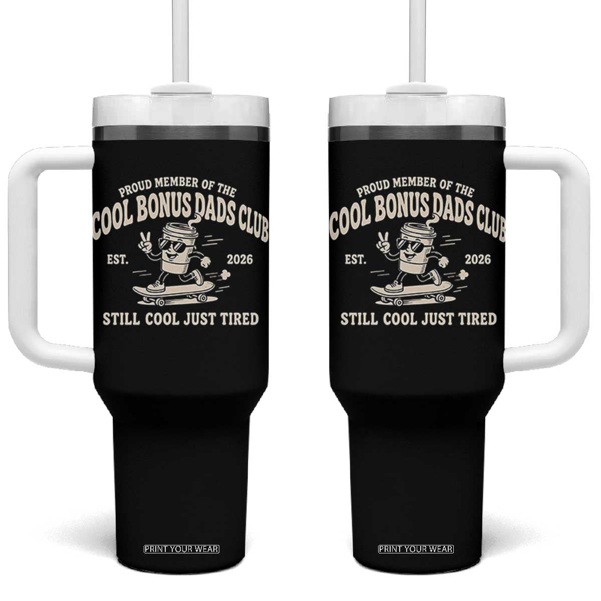 Cool Bonus Dads Club Tumbler With Handle Retro Skater Fatherhood Still Cool Just Tired Funny Step Dad Gifts TS10 One Size: 40 oz Black Print Your Wear