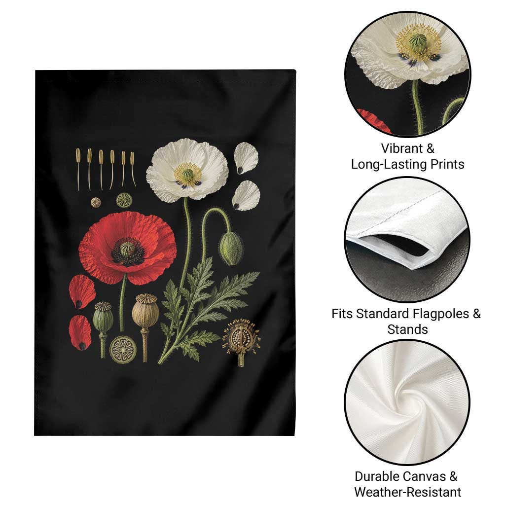 Summer Red Poppy Flower Botanical Poppies Vintage Print Memorial Day Floral Graphic Garden Flag