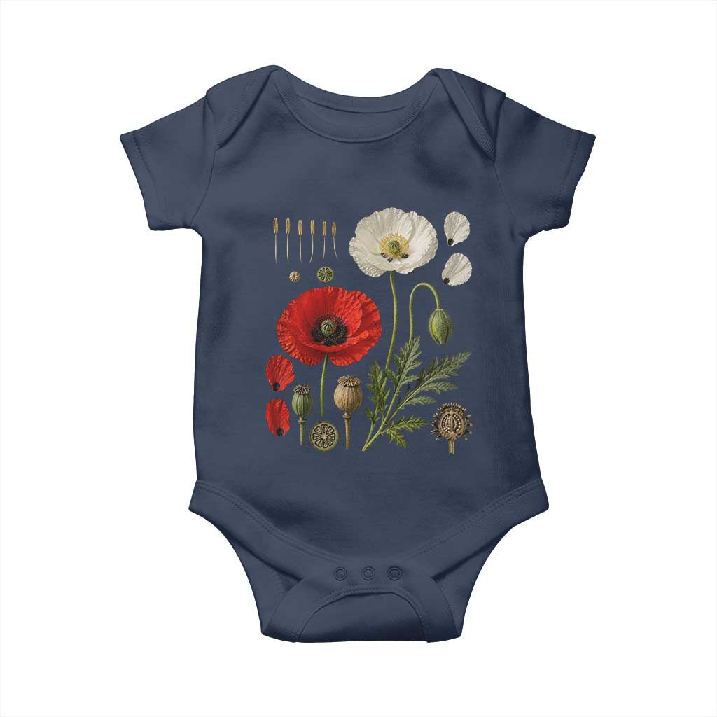 Summer Red Poppy Flower Botanical Poppies Vintage Print Memorial Day Floral Graphic Baby Onesie