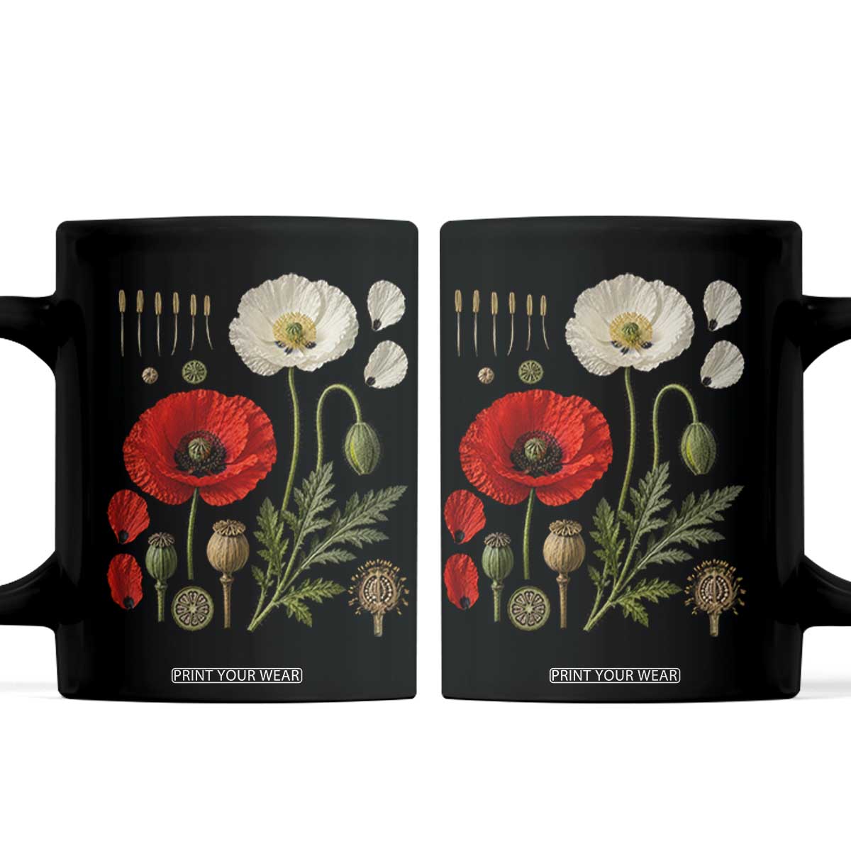 Summer Red Poppy Flower Botanical Poppies Vintage Print Memorial Day Floral Graphic Coffee Mug