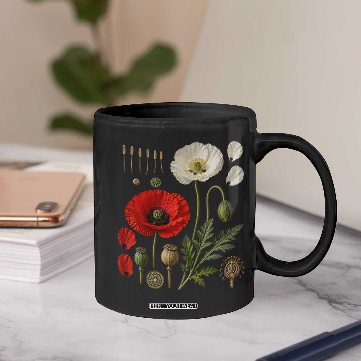 Summer Red Poppy Flower Botanical Poppies Vintage Print Memorial Day Floral Graphic Coffee Mug