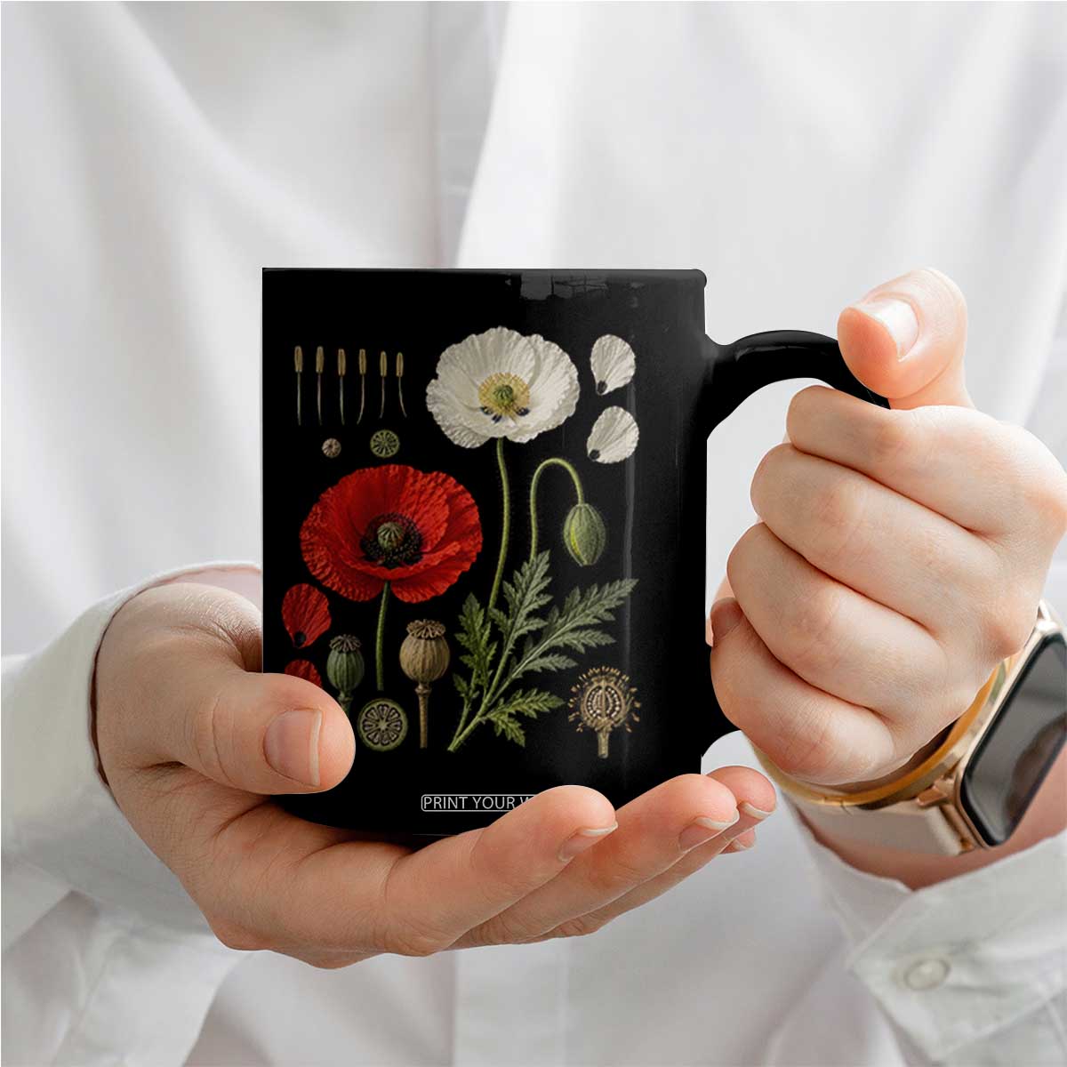 Summer Red Poppy Flower Botanical Poppies Vintage Print Memorial Day Floral Graphic Coffee Mug